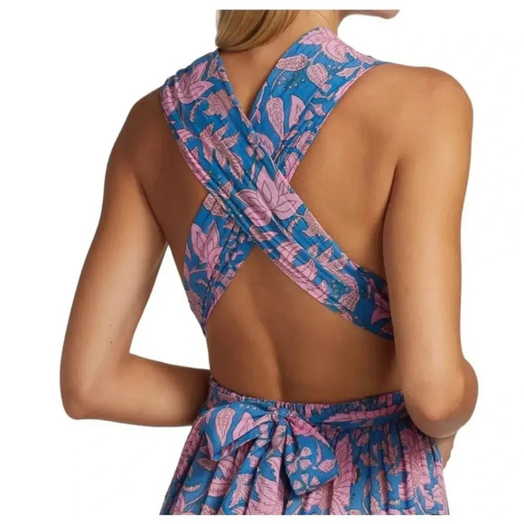 Hannah Artwear Chloe Floral Cross-Back Maxi Dress Halter Ties US Size 4 - Picture 4 of 10